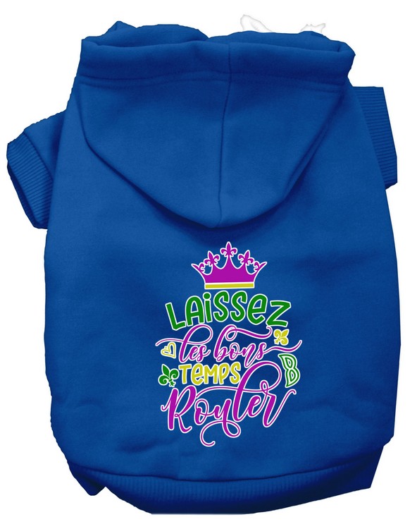 Laissez Les Bons Temps Rouler Screen Print Mardi Gras Dog Hoodie Blue XXL